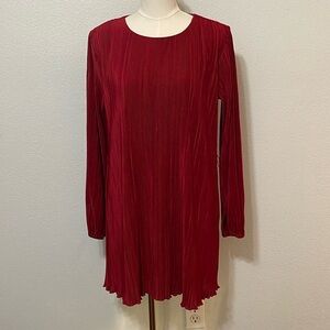 Abercrombie & Fitch Satin Plisse Dress Size S Red Accordion Pleat Long Sleeve